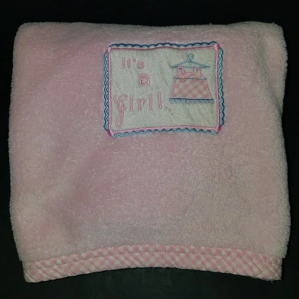 It's A Girl Pink Fleece Baby Blanket Lovey Gingham